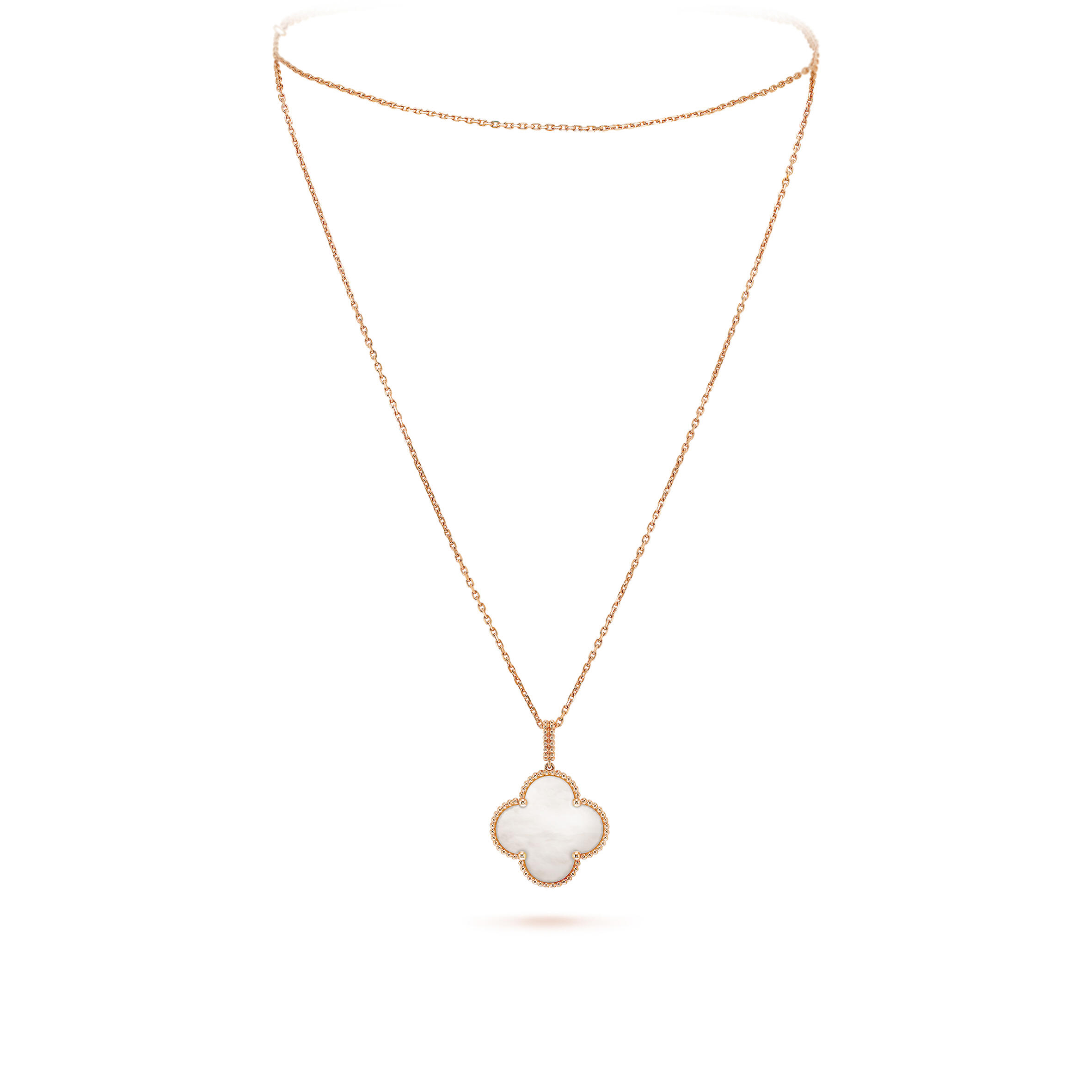 V*n Cl**f arpels magic alhambra long necklace, 1 motif - rose gold, mother-of-pearl